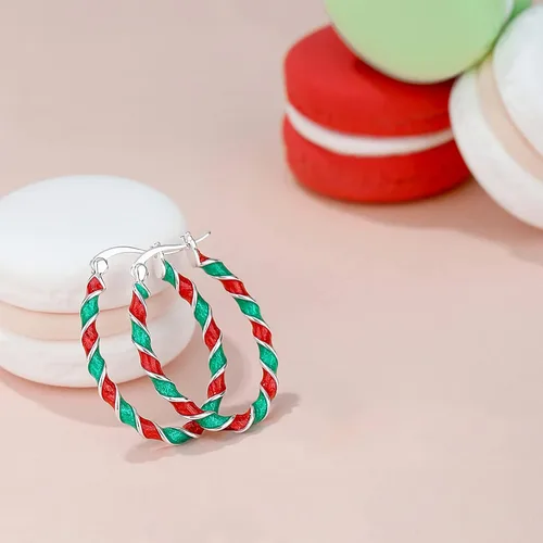 Vista 7 de Aretes de aro esmaltados, aretes de aro ovalados chapados en plata para mujer, joyería de moda