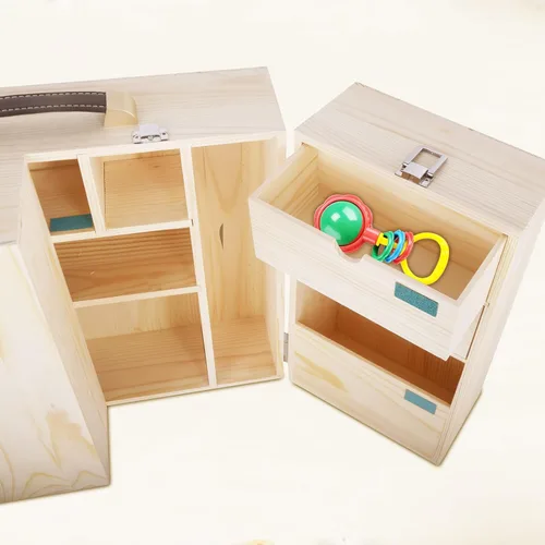 Vista 5 de Vencer Caja de recuerdos de bebé, caja de recuerdos de madera para recién nacidos y organizador de memoria con etiqueta escrita a mano para baby