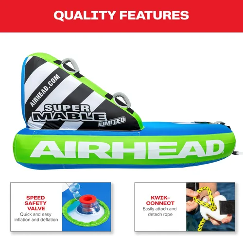 Vista 4 de Airhead Mable Towable Tube for Boating, 1-4 Rider Inflatable Boat Tube for Water Tubing, Heavy Duty Full Nylon Cover, EVA Foam Pads, Dual Tow Point