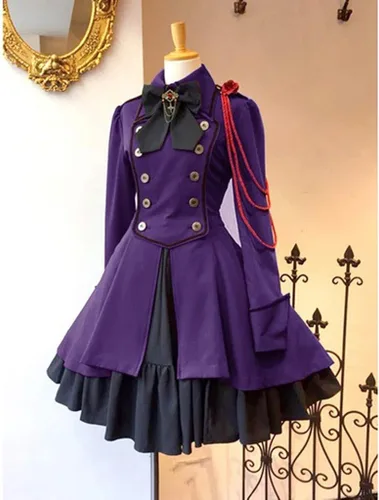 Vista 2 de Vestido gótico Lolita para mujer, estilo vintage, de manga larga, talla grande, estilo renacentista, retro, falda de princesa, con volantes