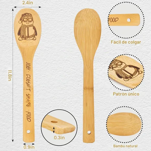 Vista 4 de Friends - Cucharas de madera para cocinar, juego de utensilios de cocina de 6 piezas con soporte, regalos para fanáticos, productos de programas