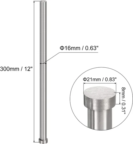 Vista 2 de uxcell Pasadores de eyector rectos, 0.630 in (5/8 ") de diámetro. Punzón de punta redonda de acero 65Mn 300 mm (12") de largo para mantenimiento