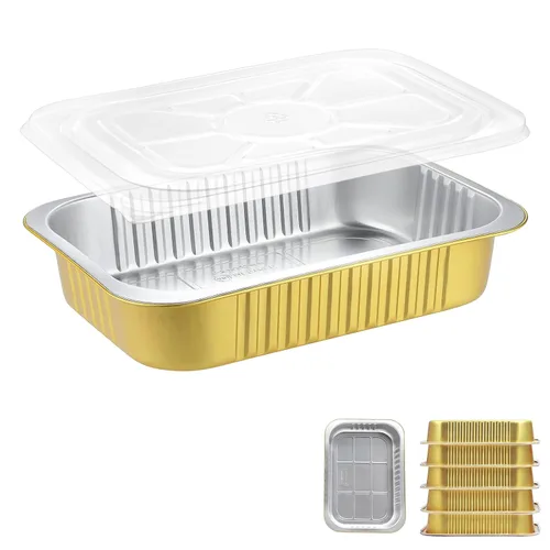 Vista 15 de Sartenes de papel de aluminio poco profundas de 20 onzas con tapas a presión, paquete de 5