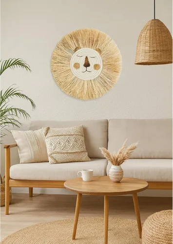 Vista 4 de Decoración de pared de león para habitación de bebé, decoración de pared de hilo de algodón tejida con cabeza de animal para colgar