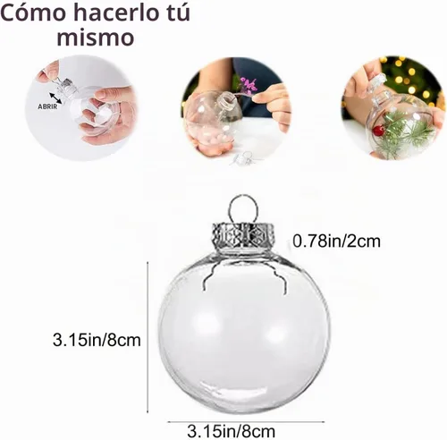 Vista 3 de 8 piezas Adornos de Bolas Transparentes de Plástico Rellenables para DIY - Adornos de Bolas de Navidad, 3.15 Pulgadas Tapa Desmontable Transparente