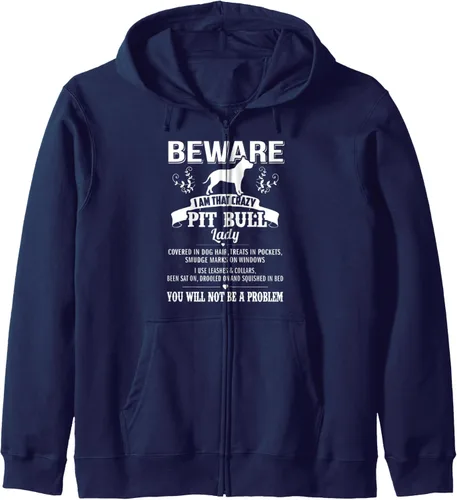 Vista 5 de Beware Crazy Pit Bull Dog Lady Funny Puppy Lover Zip Hoodie Negro
