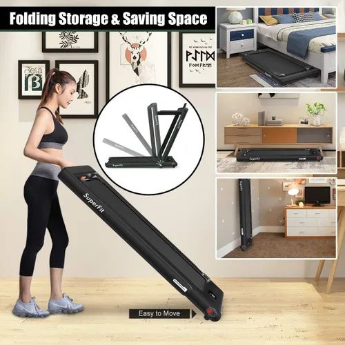 Vista 9 de GYMAX Caminadora Compacta, Caminadora Plegable de Doble Pantalla de 2.25HP para el Hogar con Control Remoto/Aplicación Inteligente, Caminadora