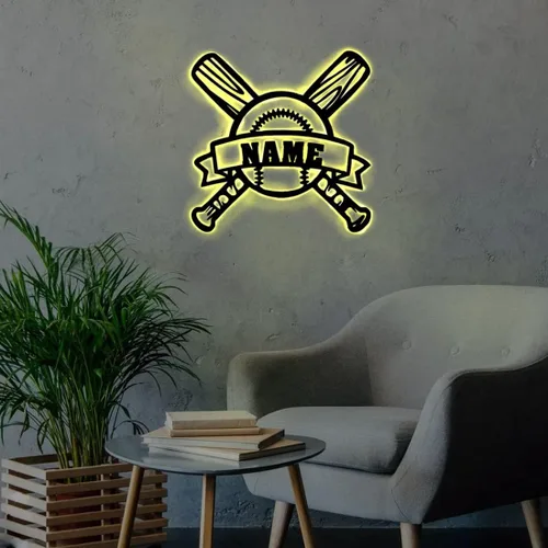 Vista 4 de Nombre Personalizado 7 Colores Lámpara de Béisbol Arte de Pared de Béisbol Personalizado Luz Nocturna Letrero de Nombre LED Regalo para Hombres