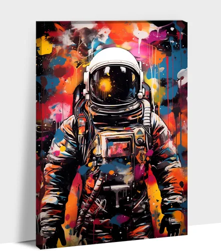 Vista 2 de ANRUOXI Arte de Pared de Graffiti, Impresión de Lienzo de Astronauta Espacial de Graffiti para Decoración de Pared, Impresiones de Arte Modernas