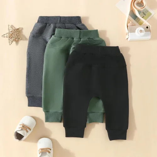 Vista 3 de sweetyhouse Pantalones para bebé niño pequeño, paquete de 3 unidades, pantalones deportivos casuales de otoño, color sólido, bolsillo cintura