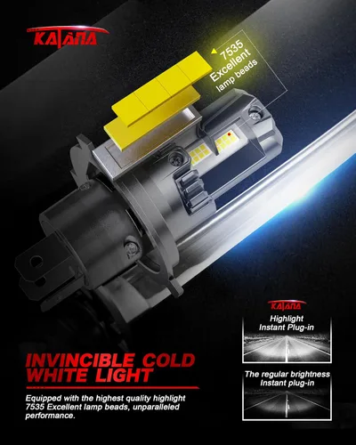 Vista 3 de KATANA Bombillas H4 mejoradas, 18000LM 6500K xenón blanco súper brillante tamaño mini con ventilador de refrigeración, luz antiniebla lista