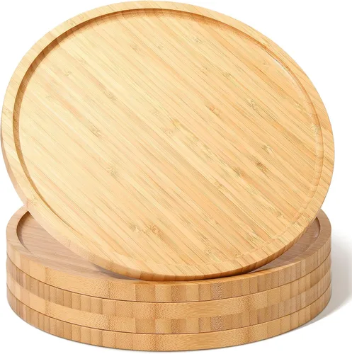 Vista 7 de Meanplan Bandeja de bambú – 5 platos de madera, tabla redonda de charcutería y plato para servir con borde para cocina, fruta, pan, ensalada, mesa