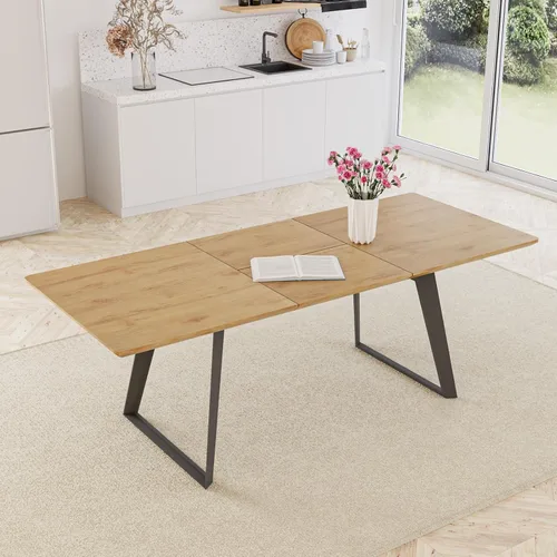Vista 39 de ZckyCine Mesa de Comedor Moderna de Mediados de Siglo y Sillas para 4 Rectangular de Madera Expandible que Ahorra Espacio Multifuncional Marrón