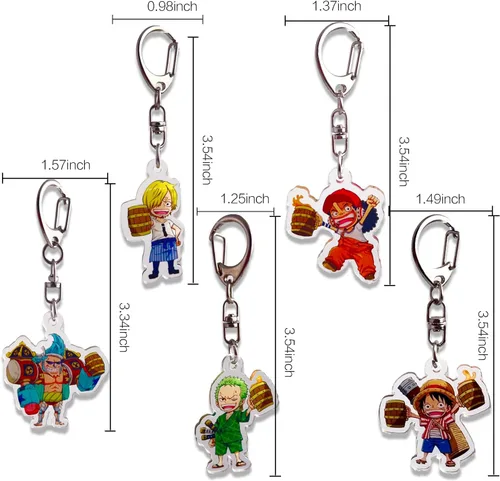 Vista 4 de 5 unidsset de una pieza llaveros para mochilas anime zoro luffy sanji usoppu frank acrílico llaveros pequeño regalo para una pieza fans únicos