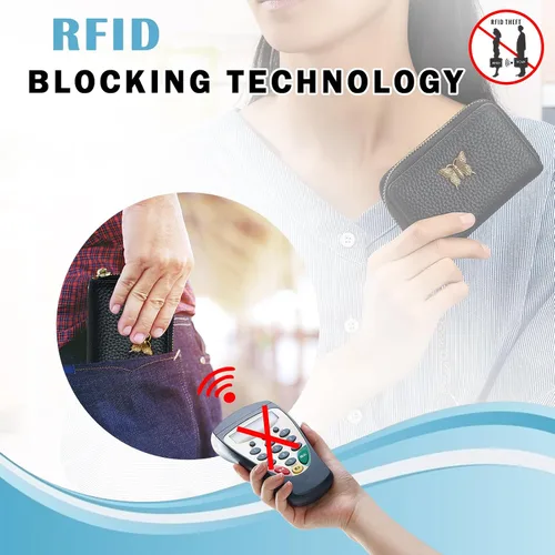 Vista 5 de imeetu Portatarjetas de crédito RFID para mujer, pequeña cartera de cuero con cremallera con llavero extraíble, púrpura café, S, Cartera