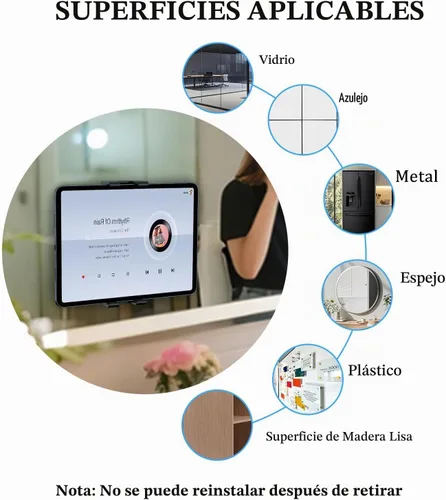 Vista 4 de OHLPRO Soporte de pared para tableta, soporte de pared para iPad con giro ajustable de 360°, soporte adhesivo 3M sin taladrar para cocina, oficina