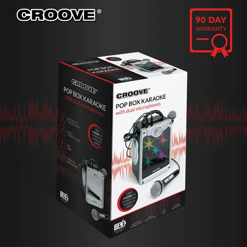 Vista 6 de Croove Máquina de karaoke recargable para niños, incluye 2 micrófonos con luces de disco intermitentes, Bluetooth, puertos AUX y USB, máquina