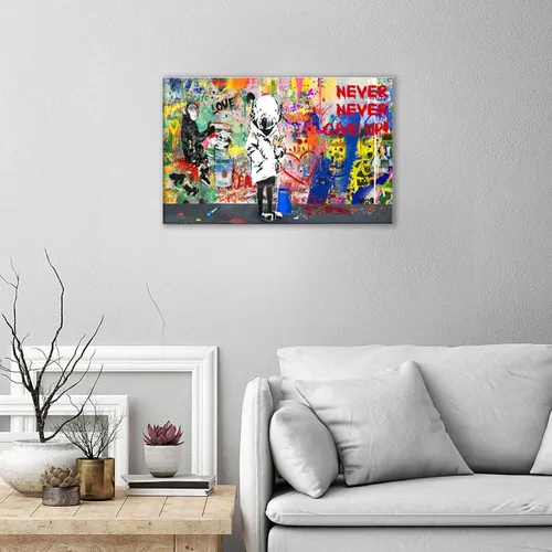 Vista 3 de Arte de pared de graffiti colorido póster impreso en lienzo creativo y moderno, pintura de graffiti de niña nunca te rindas, imágenes inspiradoras