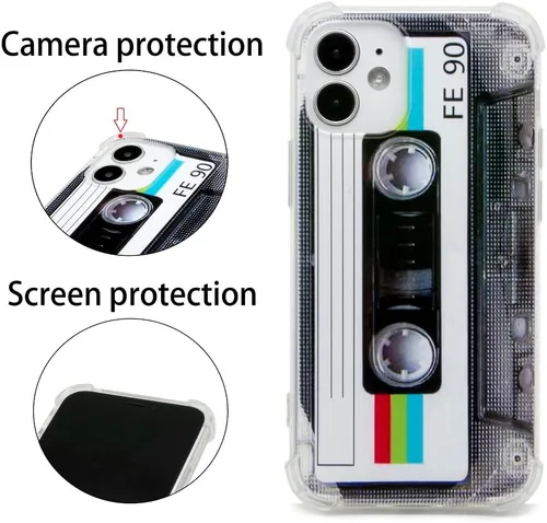 Vista 2 de FAteamll Funda para iPhone 12 Mini, acabado mate, resistente, suave, con esquinas reforzadas, TPU suave, parachoques retro, funda de cinta de casete