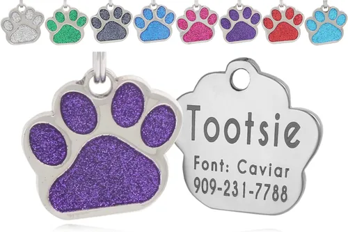 Vista 4 de Etiquetas de identificación de mascotas de acero inoxidable grabadas con láser, personalizadas para perros y gatos, etiqueta redonda de hueso