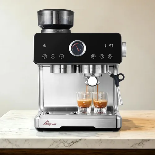 Vista 2 de Máquina de espresso con distribución automática y tazón con molinillo, cafetera barista con cold brew, espumador de leche para latte, máquina