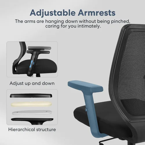 Vista 8 de Silla ergonómica de oficina, silla de escritorio de malla para el hogar con brazos ajustables, sillas de computadora con respaldo medio