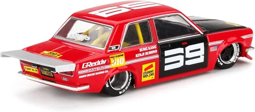 Vista 4 de TRUE SCALE Miniaturas Datsun 510 Pro Street SK510 Rojo y Negro (Diseñado por Jun Imai) Kaido House Special 1/64 Modelo de auto fundido a presión por