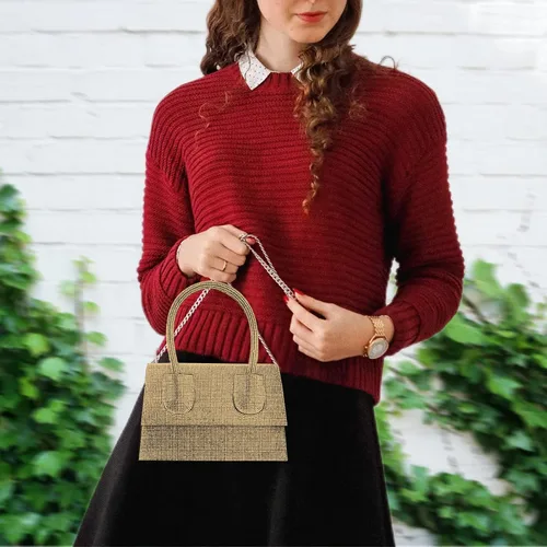 Vista 2 de Bolsos de mano con asa superior para mujer, elegante y elegante, con cuentas brillantes, bolso de mano, bolso cruzado de cadena para noche, fiesta