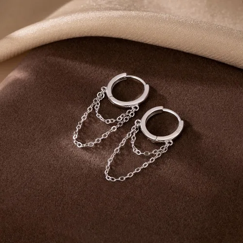 Vista 4 de Reffeer - Aretes colgantes de plata esterlina 925 maciza con borla, arracadas para mujeres y adolescentes A-Plata