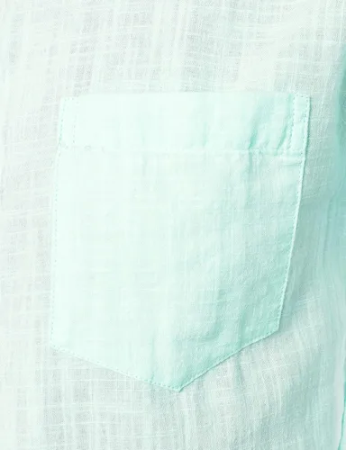 Vista 5 de ZEROYAA Camisas de algodón y lino de manga larga con botones y bolsillo para hombre