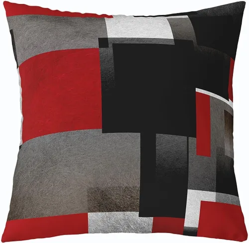 Vista 9 de Paquete de 4 fundas de almohada para exteriores, color rojo burdeos, juego de fundas de cojín geométricas cuadradas de color marrón y gris