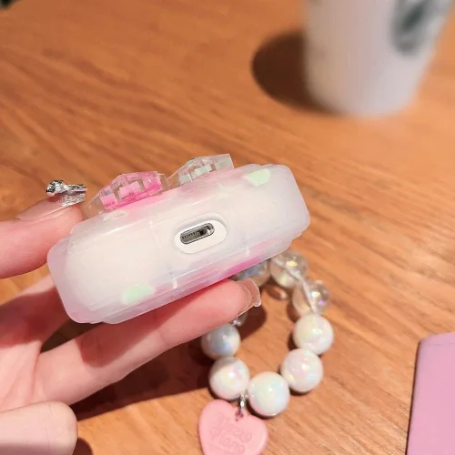 Vista 7 de MINSCOSE Funda transparente compatible con Airpods Pro 2, bonito diseño de estrellas 3D con llavero de corazón de amor, funda protectora de TPU