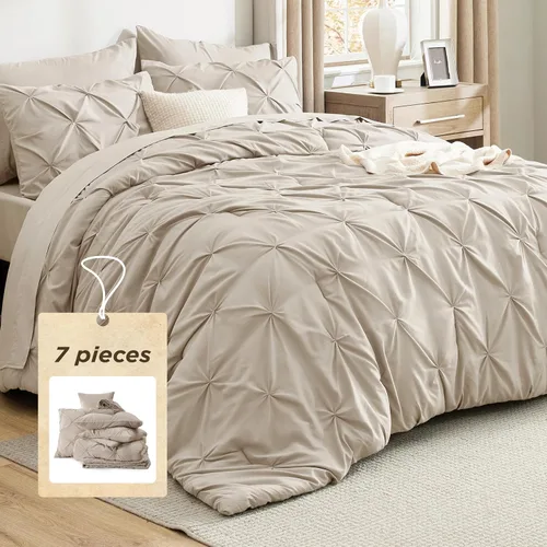 Vista 81 de Bedsure - Juego de edredón tamaño individual gris - Ropa de cama tamaño individual en una bolsa de 5 piezas, juego de cama Pintuck GentleSoft™