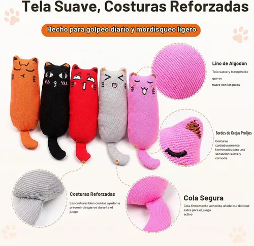 Vista 3 de Legendog - 5 piezas de juguete para gatos, masticable, resistente a mordeduras, diseño de gato, rellenos Varios