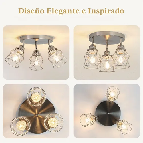 Vista 3 de Accesorios de iluminación de cocina - Lámpara de techo de 3 luces multidireccional con base E26, montaje empotrado ajustable para cocina de granja