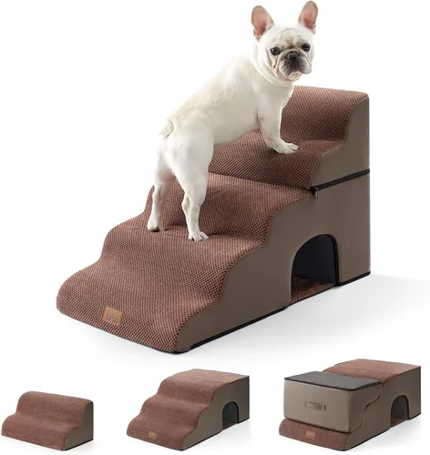 Vista 18 de COZY KISS Escaleras anchas para perros pequeños de 15.7 pulgadas de alto, escalón para mascotas para cachorros, gatos mayores, rampa curva