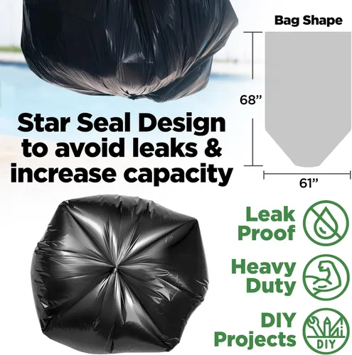 Vista 9 de ToughBag Bolsas de basura extra grandes de 95-96 galones, bolsas de basura negras de 61 x 68 pulgadas, 50 unidades de grosor de 1.2 mil de grosor