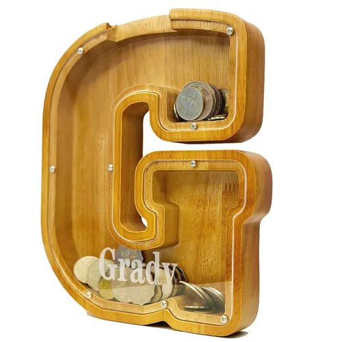 Vista 44 de Alcancía personalizada grande de madera con letras, alcancía de monedas, alcancía personalizada con nombre, puede usarse como regalo de Navidad