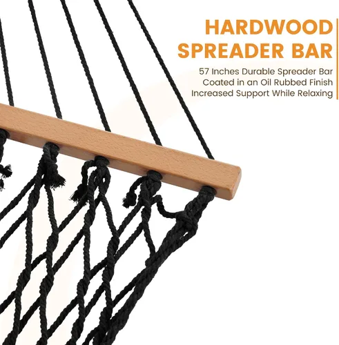 Vista 4 de Lazy Daze Hammocks Hamacas de cuerda doble de 12 pies, hamaca de algodón tejida a mano para 2 personas con barra separadora, mosquetón, correa