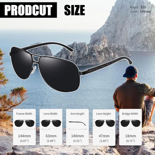 Vista 5 de Joopin Lentes de sol polarizados de aviación de metal para hombre, gafas de sol militares clásicas para mujer, lentes rectangulares con protección