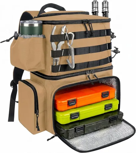 Vista 15 de MATEIN Mochila para Pesca, Bolsa de Equipo de Pesca Resistente al Agua con Soportes para Caña de Pescar y Enfriador, Regalos de Equipo para Hombres