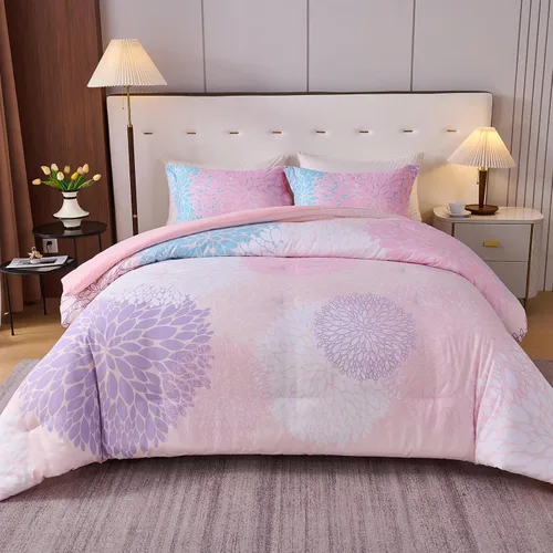 Vista 14 de Koniroom 6-Piece Pink Comforter Set Twin Size - Reversible Beige White Flower Bed in a Bag with Sheets, Pillowcases, Shams, and Decorative Pillow