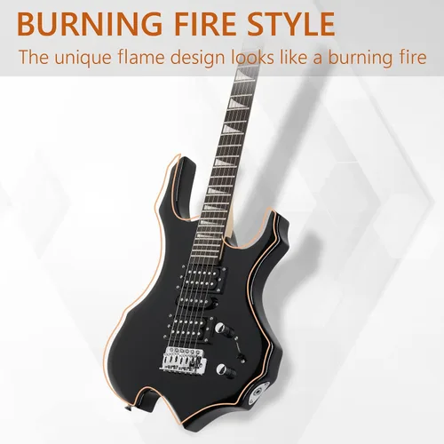 Vista 2 de Kit de guitarra eléctrica de diseño Burning Fire de Ktaxon, juego de guitarra para principiantes de 36 pulgadas HSH con amplificador, diapasón