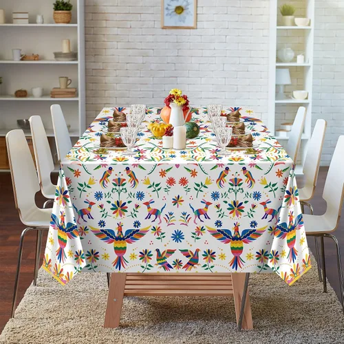 Vista 4 de Frienda 3 manteles de plástico para decoración de fiesta mexicana de 54 x 108 pulgadas, manteles desechables florales mexicanos para suministros