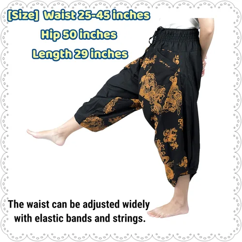 Vista 2 de Kurop Saruel - Pantalones con patrón de carpa japonés, pantalones anchos tailandeses, pantalones Aladdin, ropa de baile, yoga, gaucho para hombre