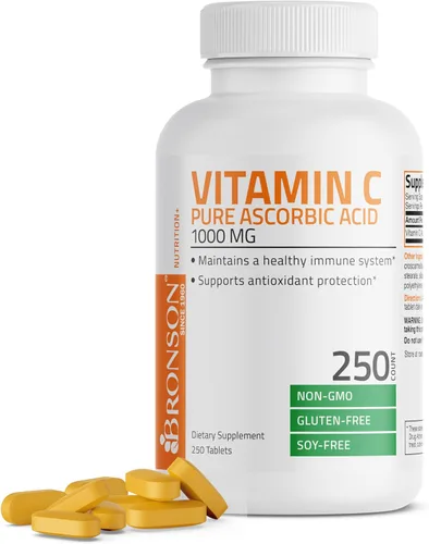Vista 10 de Vitamina C Bronson Vitamins, pastillas de 0,035 oz premium sin OMG, ácido ascórbico, 1