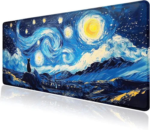 Vista 4 de Alfombrilla grande para mouse, tapete de escritorio para teclado de computadora, base de goma antideslizante, impermeable con bordes cosidos