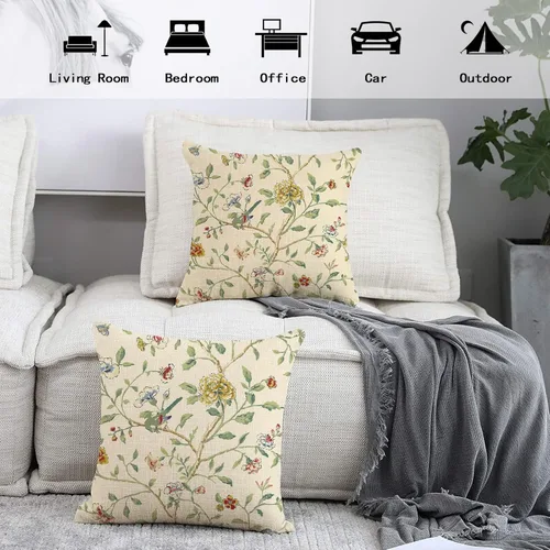 Vista 6 de eshabear Funda de almohada de 18 x 18 pulgadas, decoración del hogar, diseño de vid de viento chino, flor de algodón, funda de cojín para sofá