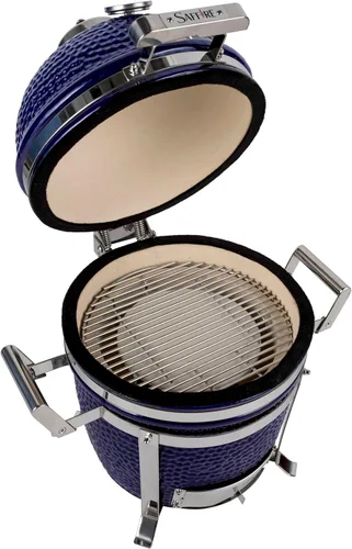 Vista 2 de Saffire Kamado portátil - Parrilla y ahumador de cerámica pequeña, parrilla de carbón de 13 pulgadas con soporte de acero inoxidable 304, caja