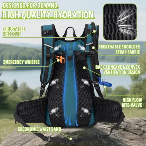 Vista 2 de Mochila de hidratación, mochila de agua ligera para senderismo con vejiga de agua a prueba de fugas de 3 L, paquete de hidratación aislada ideal